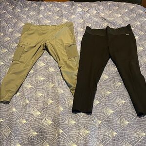 Olive Cargo Joggers and Black Knit Leggings Set